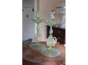 Stunning Antique Hand Blown Venetian Glass Candlesticks