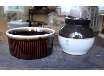 Vintage Brown Drip Souffle And Crock