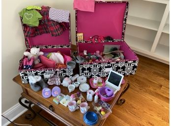 Dollhouse Clothes And Accessories In Pink And Black Storage Boxes