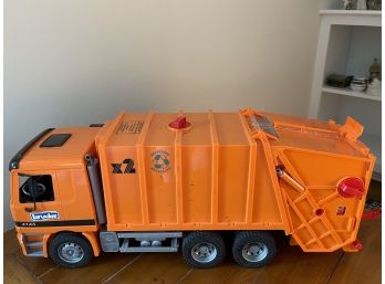 Bruder Mercedes Benz Orange Garbage Truck With Garbage Cans