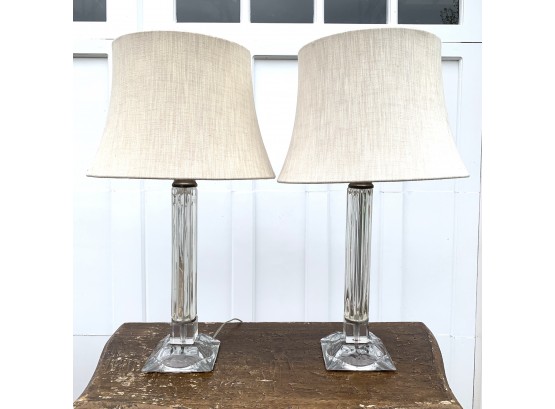 Pair Of Vintage Etched Glass Lamps