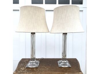 Pair Of Vintage Etched Glass Lamps