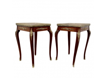 Pair Antique French Louis XV Style Marble Top Side Tables