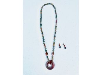 Beaded Pendant Necklace & Earrings