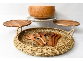 Totally Bamboo Lazy Susan Bowl, Large Wicker Basket, Wooden Utensils And More