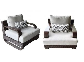 Pair Of Outdoor Wicker Patio Chairs With Sunbrella Cushions