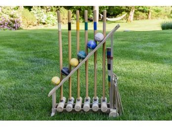 Franklin Vintage Wood Croquet Set With Rolling Stand