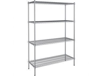 Four Tiered Chrome Storage Shelving Unit With Adjustable Shelves