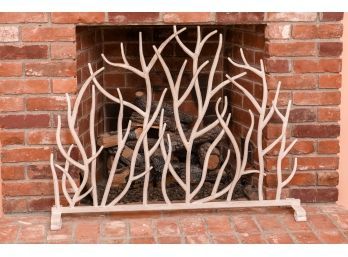 Naturalistic Twig Iron Fireplace Screen With Distressed Antique White Finish