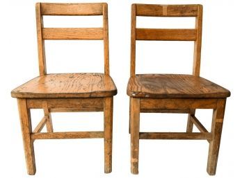 Pair Of Child's Vintage Wooden Chairs