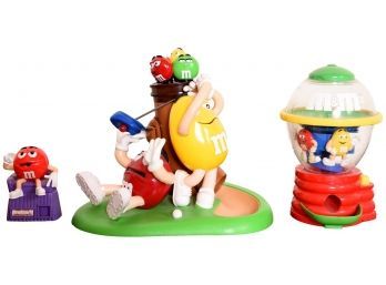 Set Of Three M&M Candy Dispensers - Mulligan-Ville Golf, Rotating And Red Peanut