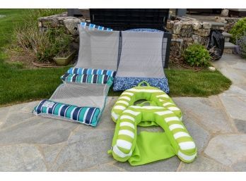 Collection Of Hammock Pool Floats, Big Joe Lazy Sling Floats, Noodles And Inflatable Drink Cup Holders