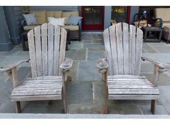 Pair Of Cynthia Teak Oversized Adirondack Chairs With Cup Holders (1 Of 3)