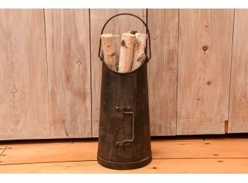 Metal Coal Scuttle Bucket With Wood Logs