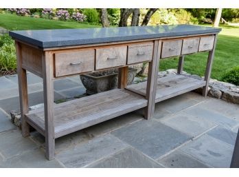 Country Casual Teak Berwick Outdoor Double Teak Buffet Table With Custom Stone Top