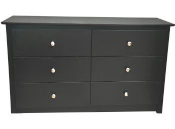 Black Six Drawer Wood Dresser With Brushed Chrome Hardware