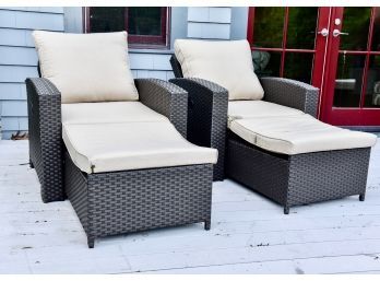 Pair Of Sydney Convertible Woven Arm Chair/Loungers With Sunbrella Cushions