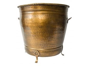 Large Hammered Brass Footed Planter With Handles