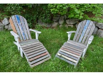 Pair Of Ratcliffe Wood Adirondack Chairs With Matching Ottomans (RETAIL $1,300)