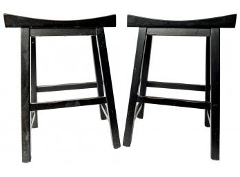 Pair Of Saddle Seat Black Counter Height Stools