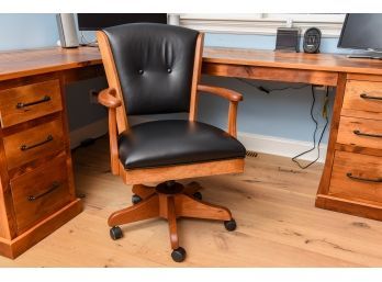 Furniture From The Barn Lansfield Cherry Wood And Leather Swivel Desk Chair On Casters (RETAIL $900)