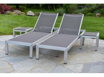 Pair Of Brushed Aluminum And Mesh Lounge Chairs And Matching Side Tables (2 Of 2)