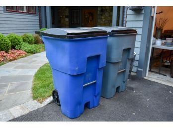 Pair Of Brute Rubbermaid Commercial Rolling Garbage Cans