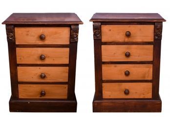 Pair Of Four Drawer Distressed Wood End Tables