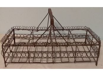 Antique Wire 8 Bottle Carry Basket Hand Made Nicely Made