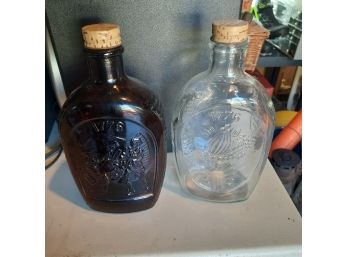 Pair Of Vintage 1776 Commemorative Bottles. One Clear And 1 Brown Glass. Excellent Condition #56