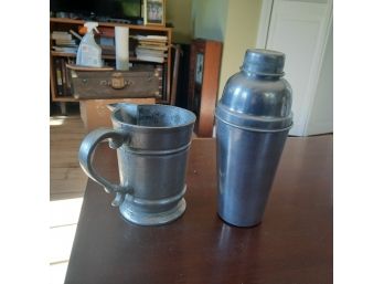 Pewter Water Pitcher & Aluminum Cocktail Shaker. Both In Good Condition #4