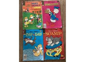 4 Walt Disney Comic Books Huey Dewey And Louie Donald Duck, Chip And Dale Along With Scamp