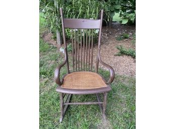 Antique Rocking Chair With Curved Arms & Cane Seat