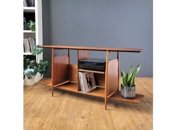 Large 60s Walnut Surfboard Media Center / TV Stand