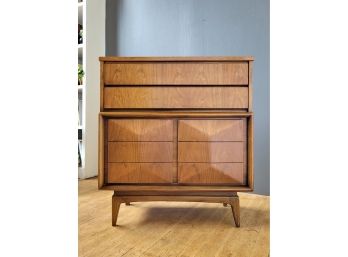 60s United Diamond Front Walnut Tall Chest