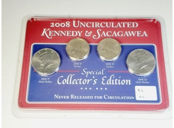 2008 P & D Uncirculated Kennedy Sacagawea Special Collector Edition 4 Coin Set