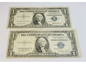 2 $1 Blue Seal Silver Certificates ..... One Star Note 1935 & 1957