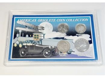Americas Obsolete 90 Silver, Nickel And Steel Coin Collection Set Of  4 Coins Encased With Info & History