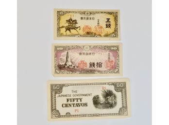 WWII Era 1942 - Japanese Government Occupation 5, 10, 50  Centavos Paper Money