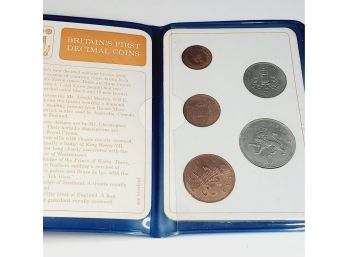 Great Britain First Decimal Coins -  5 Coin Uncirculated Set 1968-1971 In Wallet