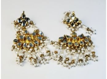 Fancy Ornate Gold Tone  Hanging Earrings