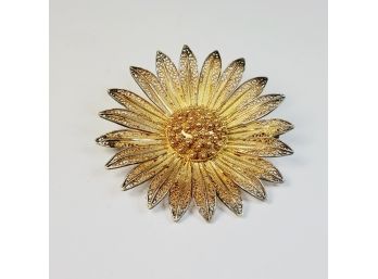 Antique Sterling Sliver With Gold Vermeil Sunflower Pin/brooch