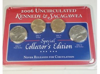 2006 P & D Uncirculated Kennedy Sacagawea Special Collector Edition 4 Coin Set