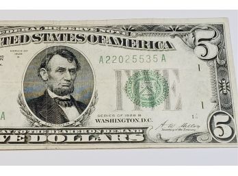 1928 B Series $5 Dollar Bill