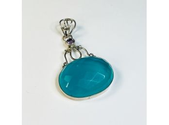 New Sterling Silver Amethyst And Blue Stone Pendant