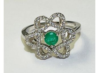 Sterling Silver Green Stone Studded Ring