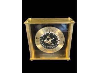 Vintage Seiko Brass And Glass Mantle Clock
