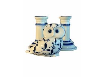 Vintage Four Candle Sticks And Owl