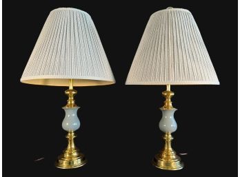Pair Of Light Blue And Brass Table Lamps