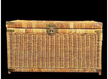 Vintage Wicker Trunk With Brass Accents